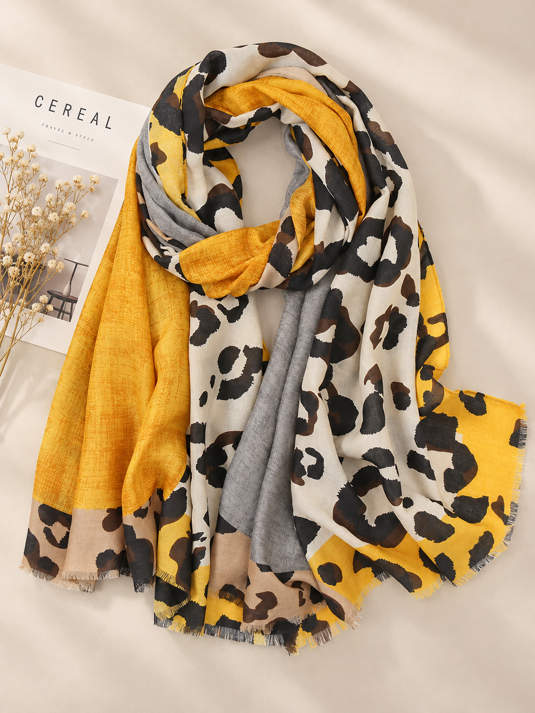 🧣 Boho Leopard Scarf – Soft Cotton Patchwork Shawl, Lightweight Fringe Wrap for Everyday Style ✨