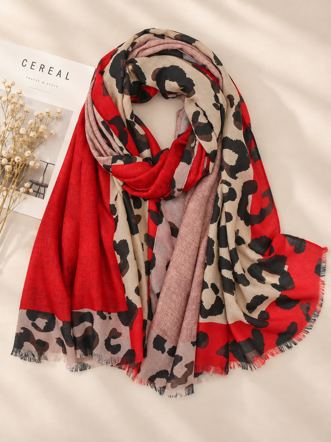 🧣 Boho Leopard Scarf – Soft Cotton Patchwork Shawl, Lightweight Fringe Wrap for Everyday Style ✨