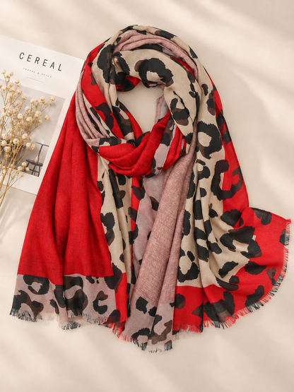🧣 Boho Leopard Scarf – Soft Cotton Patchwork Shawl, Lightweight Fringe Wrap for Everyday Style ✨