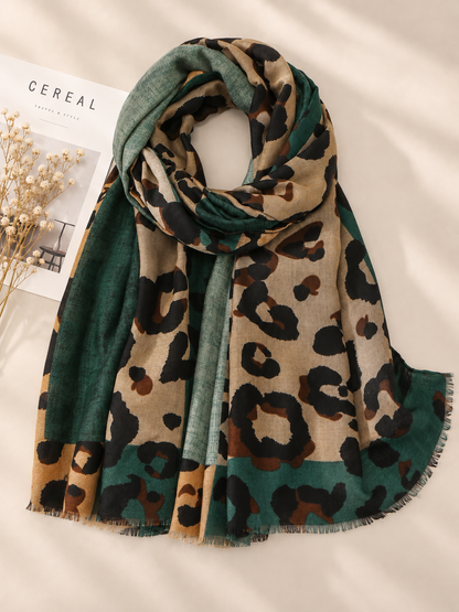 🧣 Boho Leopard Scarf – Soft Cotton Patchwork Shawl, Lightweight Fringe Wrap for Everyday Style ✨