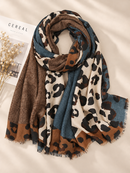 🧣 Boho Leopard Scarf – Soft Cotton Patchwork Shawl, Lightweight Fringe Wrap for Everyday Style ✨