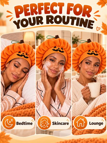 🎃 Halloween Deal – Plush Pumpkin Sleep Bonnet 👻 Soft Fluffy Hair Wrap with Elastic Fit for Nighttime & Party Wear ✨