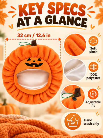 🎃 Halloween Deal – Plush Pumpkin Sleep Bonnet 👻 Soft Fluffy Hair Wrap with Elastic Fit for Nighttime & Party Wear ✨