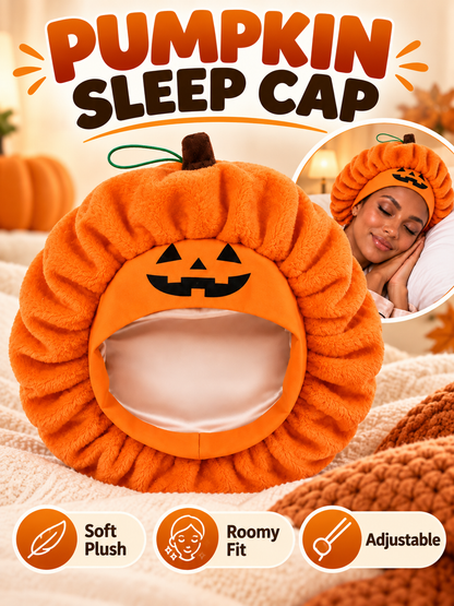 🎃 Halloween Deal – Plush Pumpkin Sleep Bonnet 👻 Soft Fluffy Hair Wrap with Elastic Fit for Nighttime & Party Wear ✨