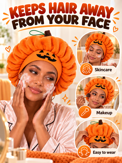 🎃 Halloween Deal – Plush Pumpkin Sleep Bonnet 👻 Soft Fluffy Hair Wrap with Elastic Fit for Nighttime & Party Wear ✨