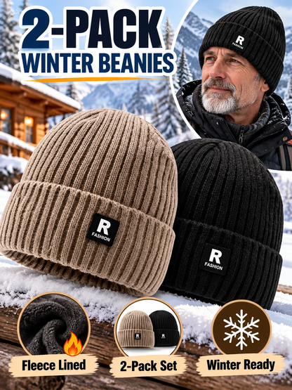 ❄️ Winter Style Deal – Men’s Thermal Knit Beanie 🧢 Thick Fleece-Lined Cuffed Hat for Cycling, Skiing & Outdoor Wear ✨