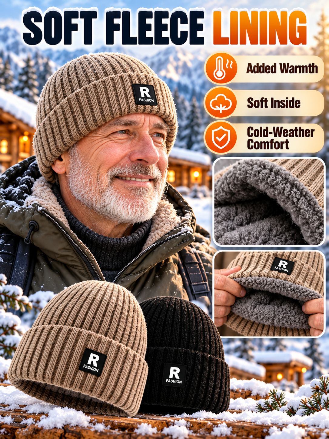 ❄️ Winter Style Deal – Men’s Thermal Knit Beanie 🧢 Thick Fleece-Lined Cuffed Hat for Cycling, Skiing & Outdoor Wear ✨