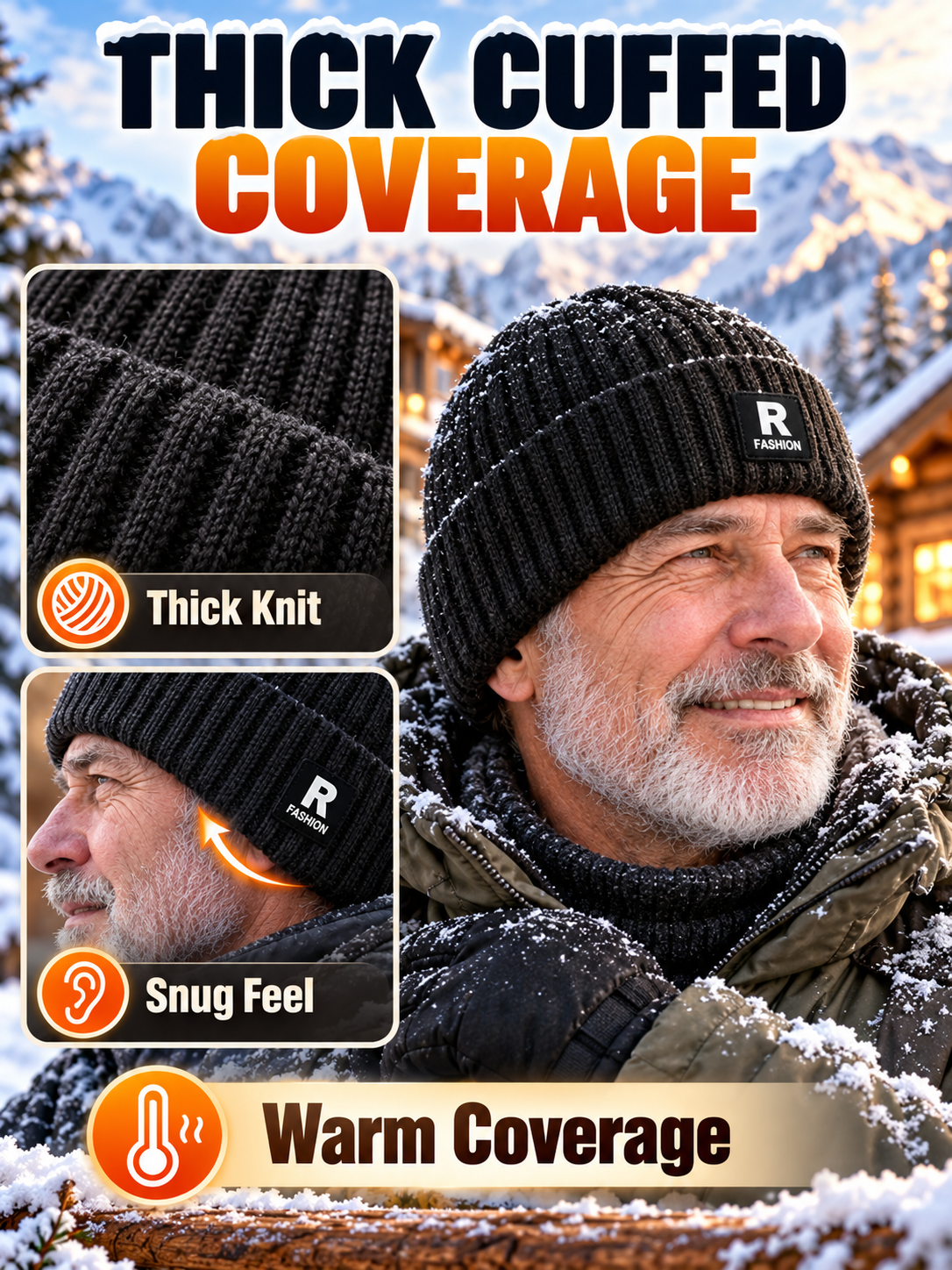 ❄️ Winter Style Deal – Men’s Thermal Knit Beanie 🧢 Thick Fleece-Lined Cuffed Hat for Cycling, Skiing & Outdoor Wear ✨