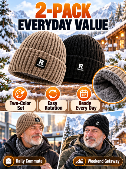 ❄️ Winter Style Deal – Men’s Thermal Knit Beanie 🧢 Thick Fleece-Lined Cuffed Hat for Cycling, Skiing & Outdoor Wear ✨