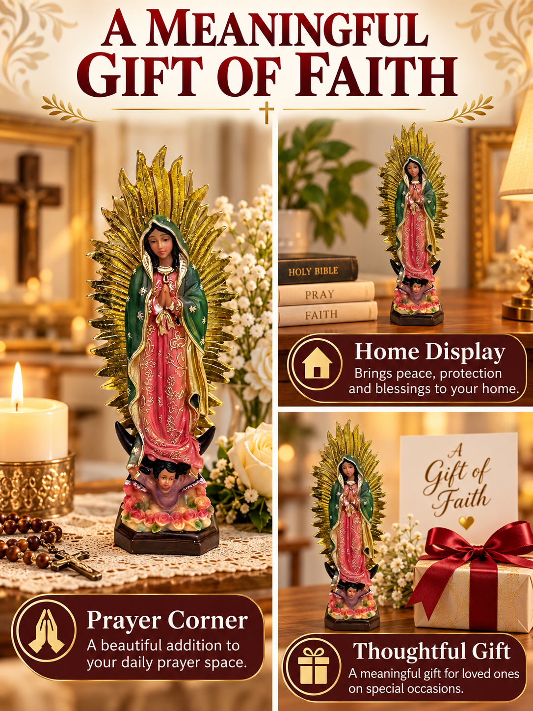 🙏 Spiritual Decor Deal – Our Lady of Guadalupe Figurine ✨ Large Religious Statue for Home, Prayer Spaces & Meaningful Display 🕊️