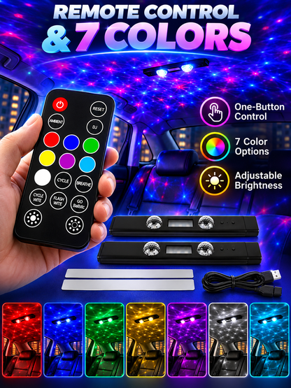 🚗 Car Glow Deal – 2-Piece RGB Starry Ambient Lights ✨ Wireless Rechargeable Interior Lighting with Music Sync & Remote Control 🌈