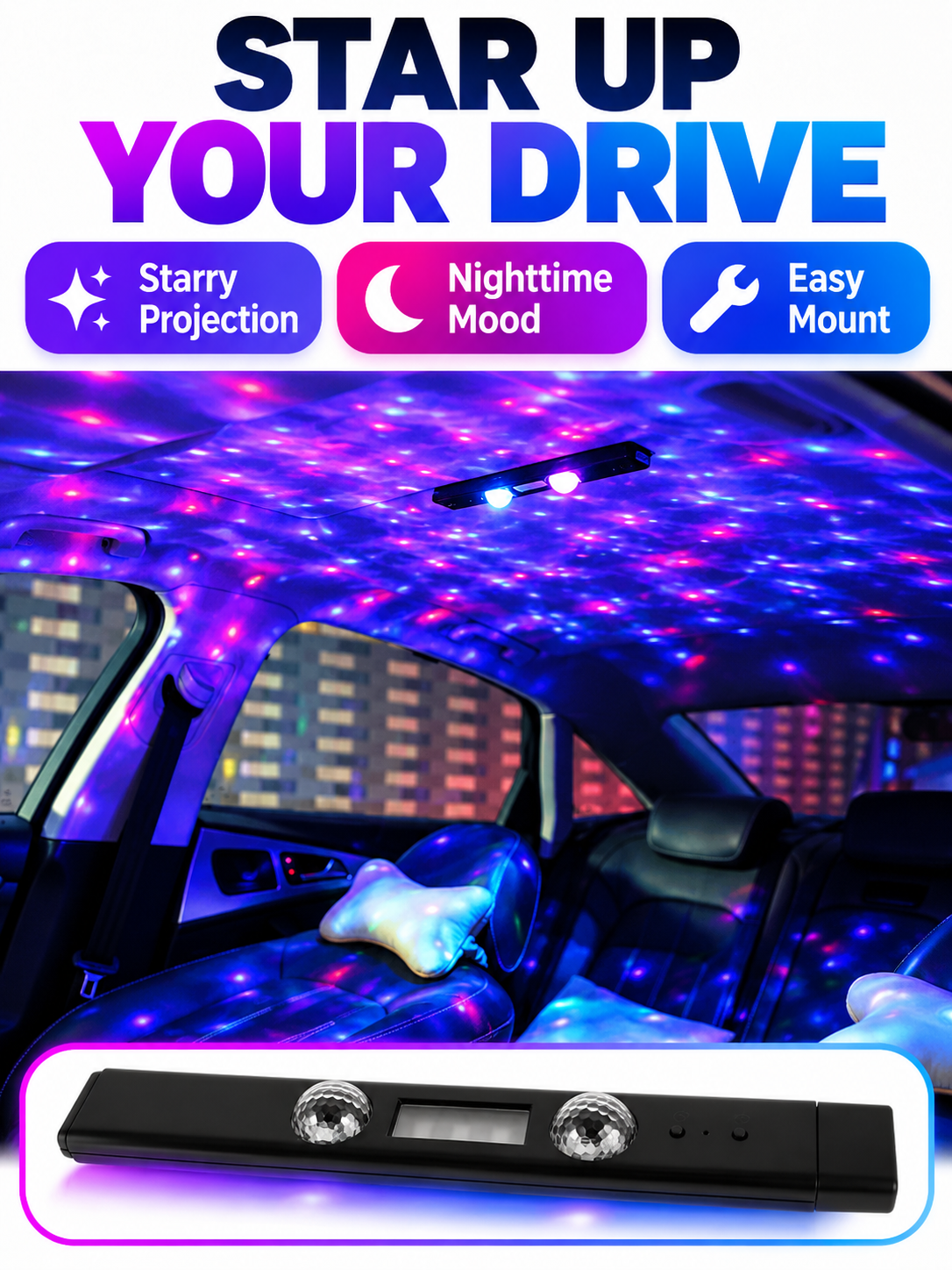 🚗 Car Glow Deal – 2-Piece RGB Starry Ambient Lights ✨ Wireless Rechargeable Interior Lighting with Music Sync & Remote Control 🌈