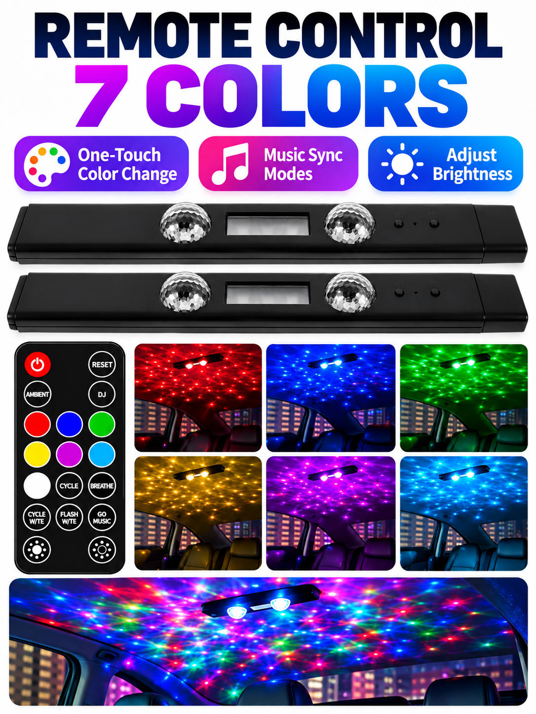 🚗 Car Glow Deal – 2-Piece RGB Starry Ambient Lights ✨ Wireless Rechargeable Interior Lighting with Music Sync & Remote Control 🌈