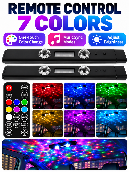 🚗 Car Glow Deal – 2-Piece RGB Starry Ambient Lights ✨ Wireless Rechargeable Interior Lighting with Music Sync & Remote Control 🌈