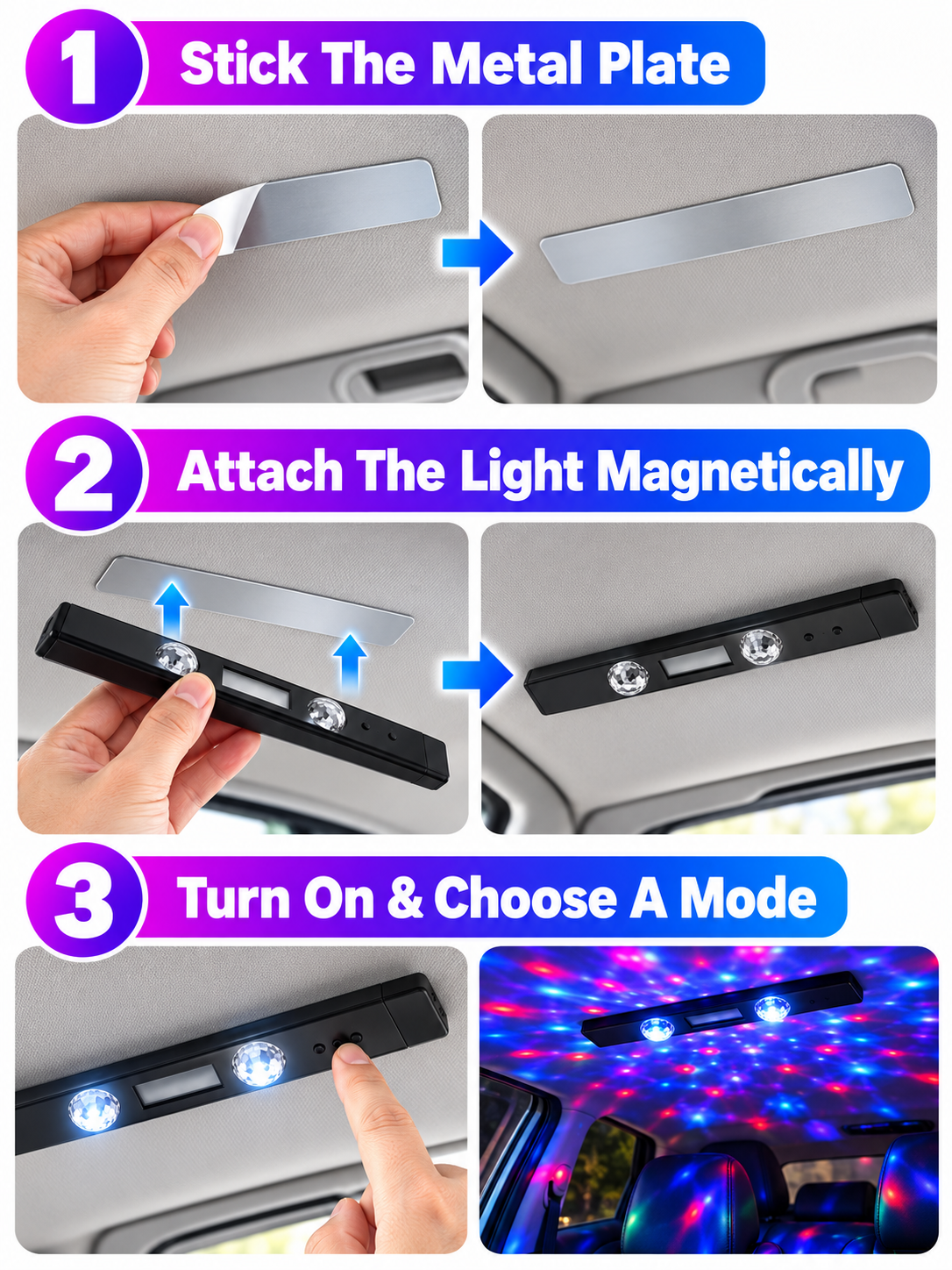 🚗 Car Glow Deal – 2-Piece RGB Starry Ambient Lights ✨ Wireless Rechargeable Interior Lighting with Music Sync & Remote Control 🌈