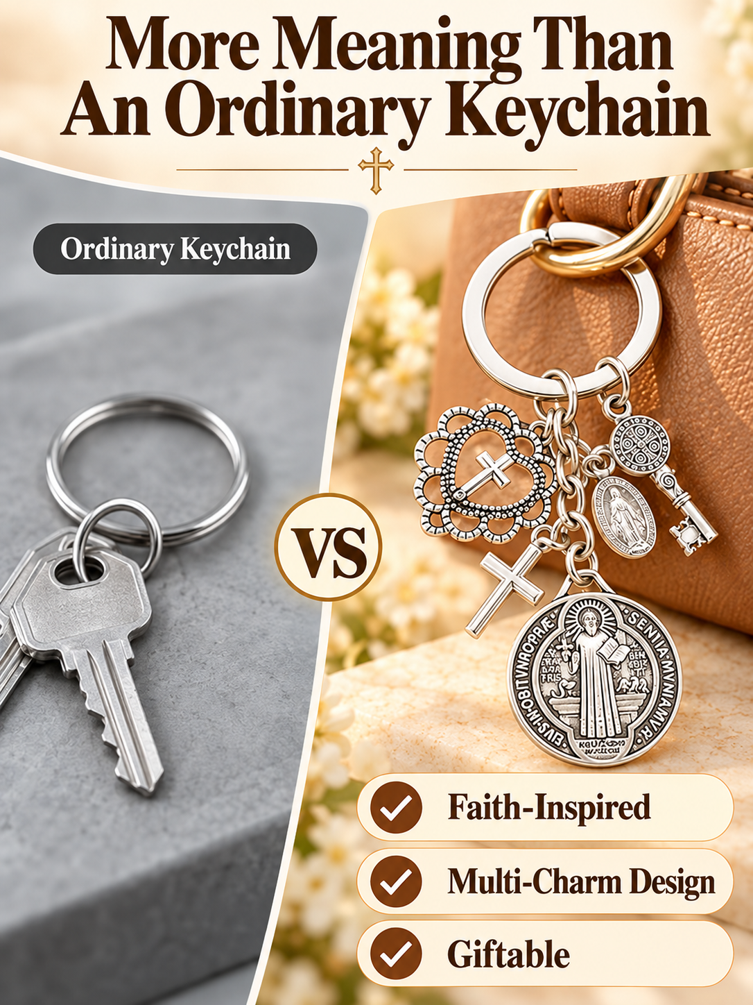 🙏 Faith Gift Deal – St. Benedict & Marian Cross Keychain ✨ Meaningful Religious Charm for Bags, Phones & Everyday Carry 🎁