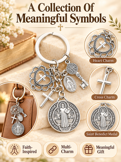 🙏 Faith Gift Deal – St. Benedict & Marian Cross Keychain ✨ Meaningful Religious Charm for Bags, Phones & Everyday Carry 🎁