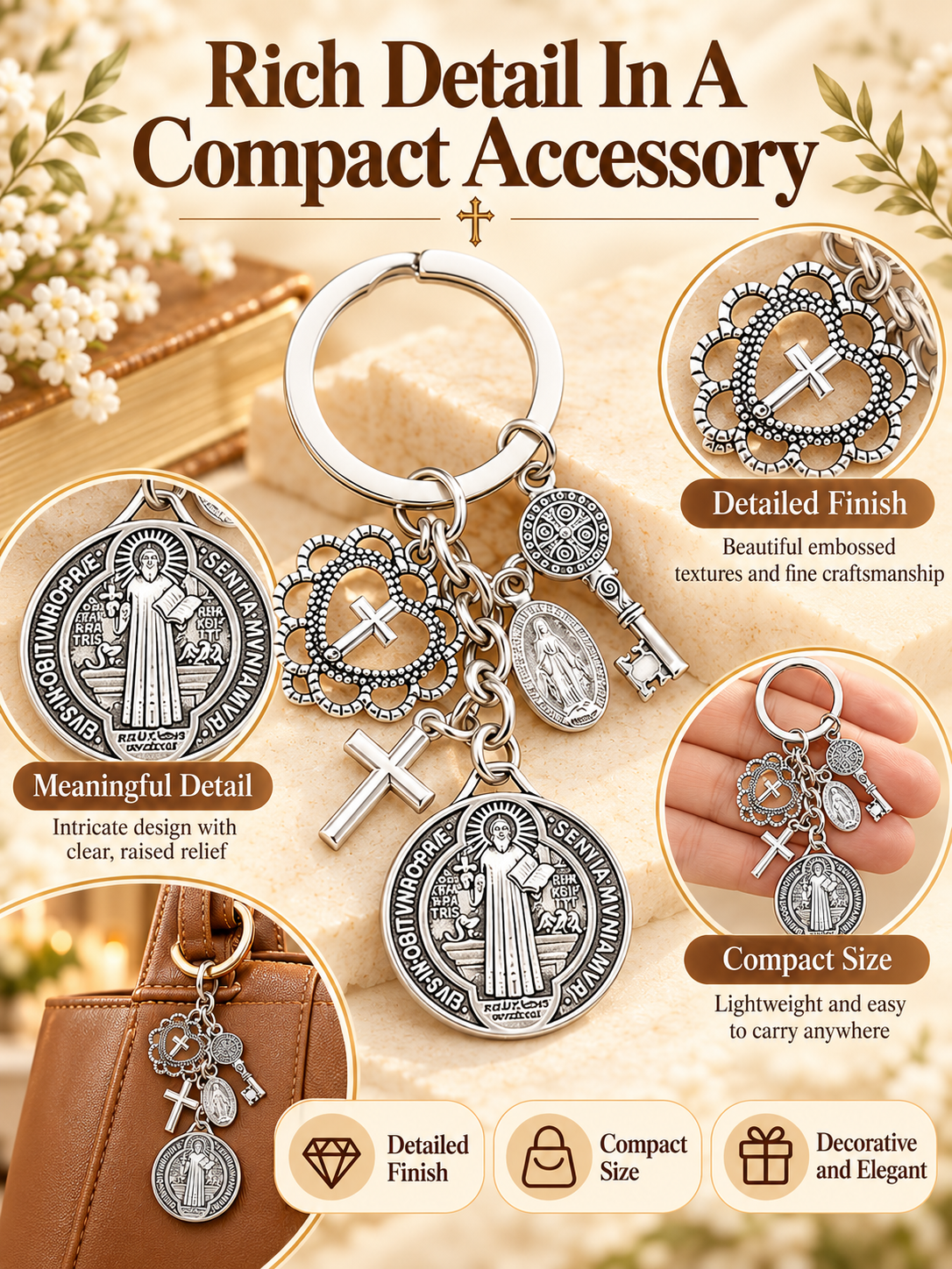 🙏 Faith Gift Deal – St. Benedict & Marian Cross Keychain ✨ Meaningful Religious Charm for Bags, Phones & Everyday Carry 🎁