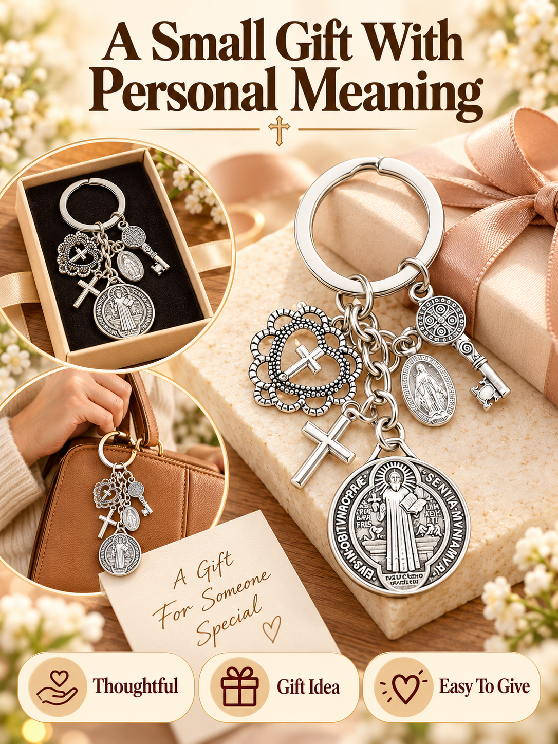 🙏 Faith Gift Deal – St. Benedict & Marian Cross Keychain ✨ Meaningful Religious Charm for Bags, Phones & Everyday Carry 🎁