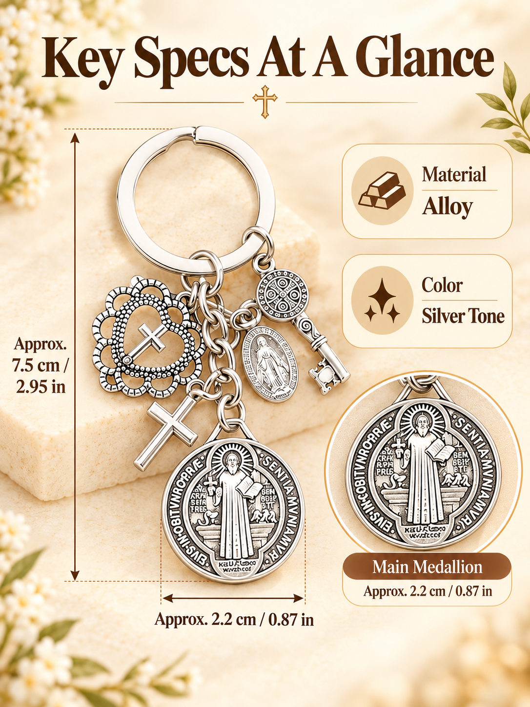 🙏 Faith Gift Deal – St. Benedict & Marian Cross Keychain ✨ Meaningful Religious Charm for Bags, Phones & Everyday Carry 🎁