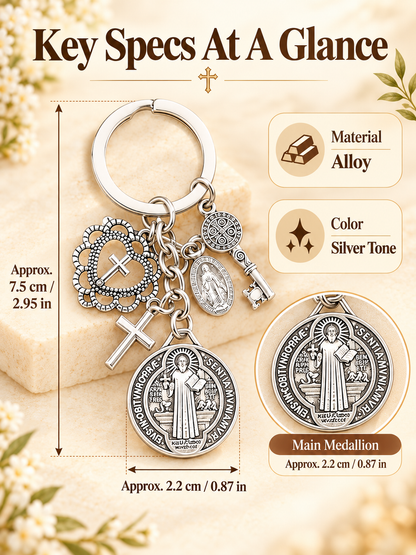 🙏 Faith Gift Deal – St. Benedict & Marian Cross Keychain ✨ Meaningful Religious Charm for Bags, Phones & Everyday Carry 🎁