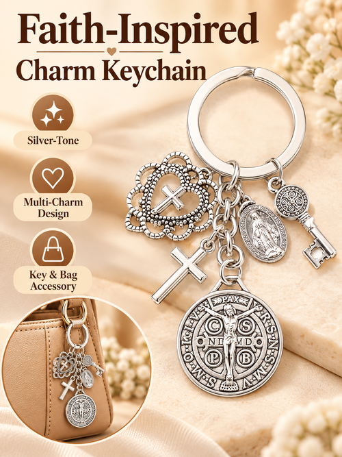 🙏 Faith Gift Deal – St. Benedict & Marian Cross Keychain ✨ Meaningful Religious Charm for Bags, Phones & Everyday Carry 🎁