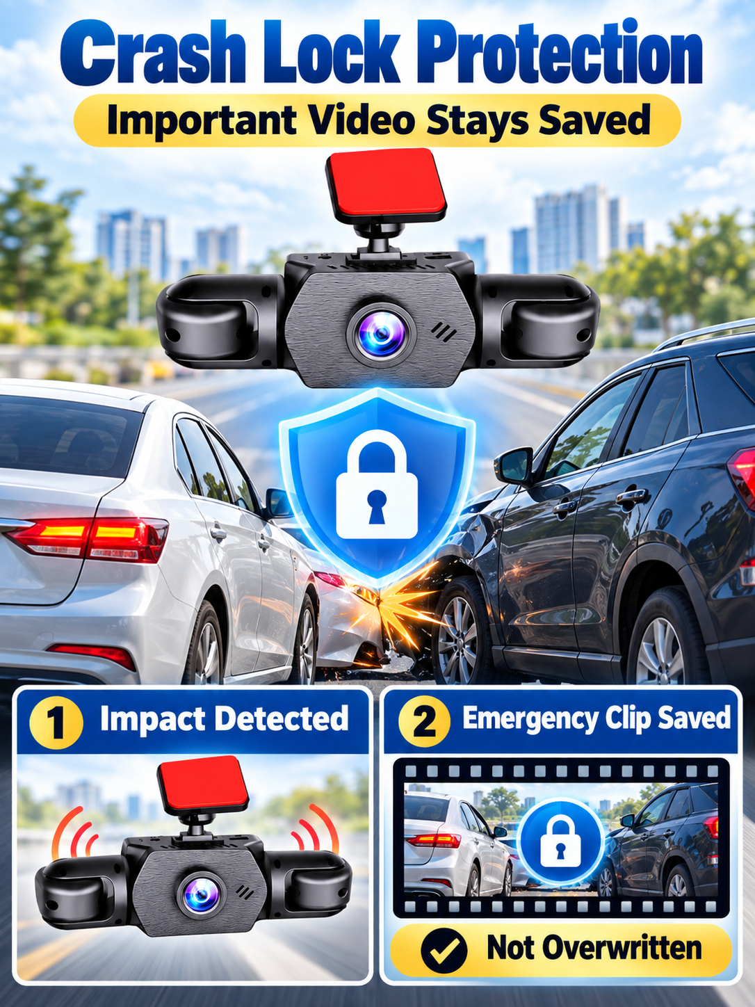 🚗 Auto Tech Deal – 3-Channel HD Dash Camera 📹 Front, Rear & Cabin Recording with 24H Parking Mode & G-Sensor ✨