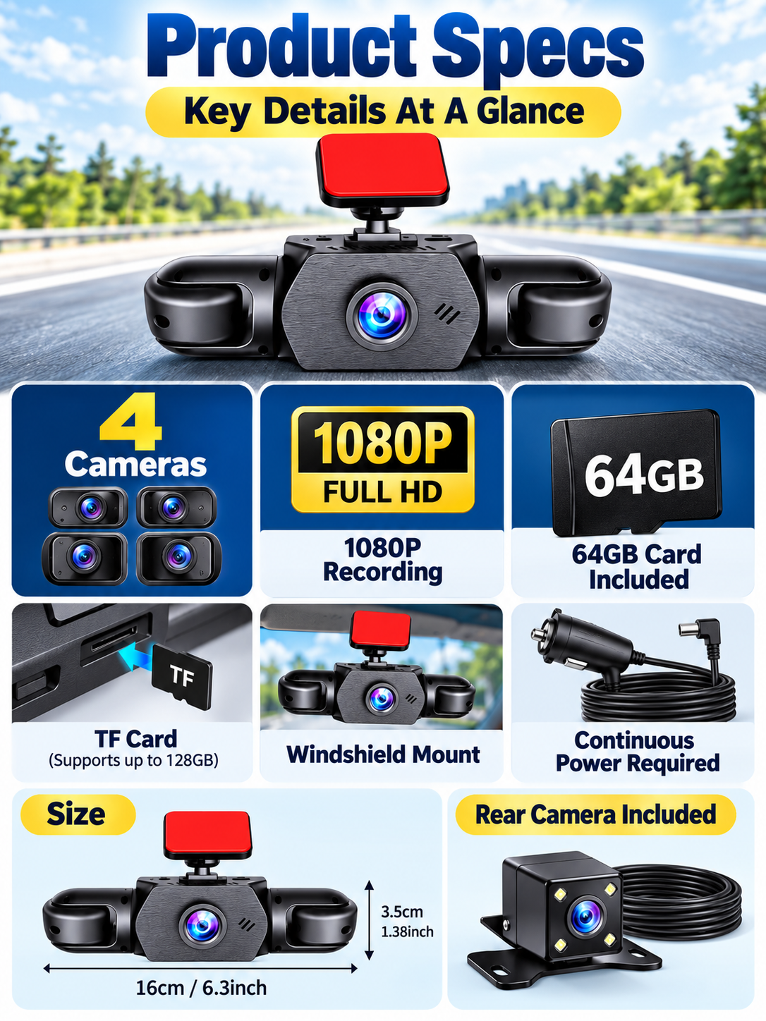 🚗 Auto Tech Deal – 3-Channel HD Dash Camera 📹 Front, Rear & Cabin Recording with 24H Parking Mode & G-Sensor ✨