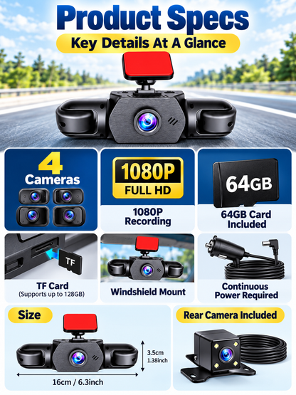 🚗 Auto Tech Deal – 3-Channel HD Dash Camera 📹 Front, Rear & Cabin Recording with 24H Parking Mode & G-Sensor ✨