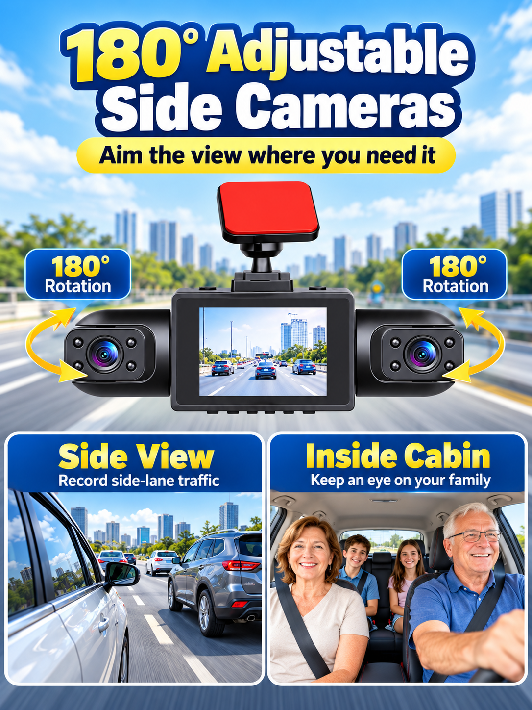 🚗 Auto Tech Deal – 3-Channel HD Dash Camera 📹 Front, Rear & Cabin Recording with 24H Parking Mode & G-Sensor ✨