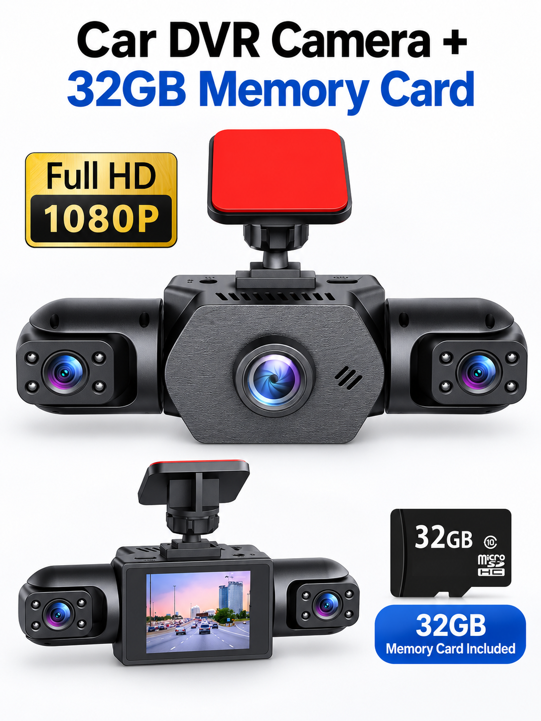 🚗 Auto Tech Deal – 3-Channel HD Dash Camera 📹 Front, Rear & Cabin Recording with 24H Parking Mode & G-Sensor ✨
