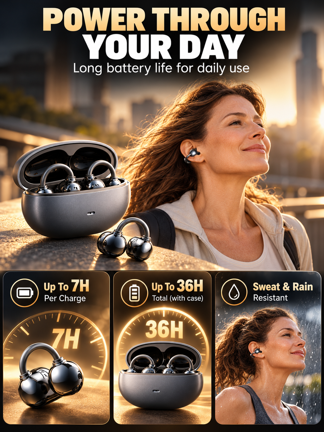 🎧 Audio Deal – Open-Ear Clip Bluetooth Earbuds ✨ Secure Ear-Hook Fit with Mic, Waterproof Design & 36H Playback for Workouts 💪