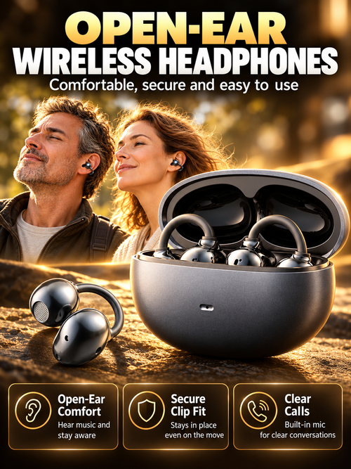 🎧 Audio Deal – Open-Ear Clip Bluetooth Earbuds ✨ Secure Ear-Hook Fit with Mic, Waterproof Design & 36H Playback for Workouts 💪