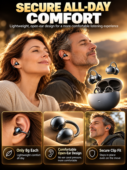 🎧 Audio Deal – Open-Ear Clip Bluetooth Earbuds ✨ Secure Ear-Hook Fit with Mic, Waterproof Design & 36H Playback for Workouts 💪