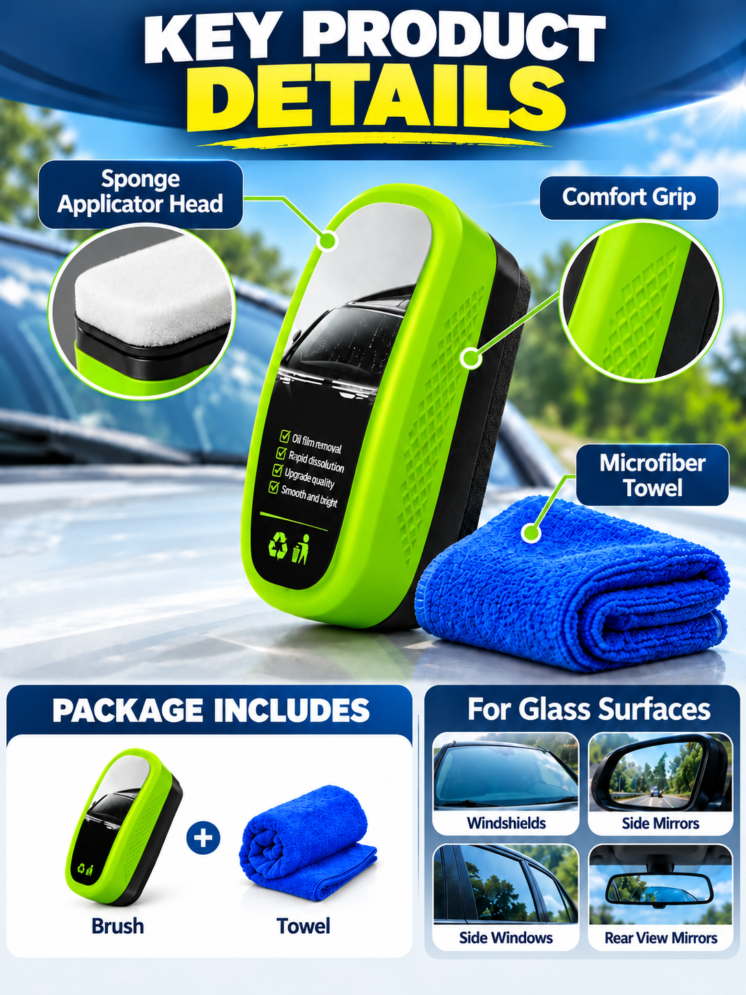 🚗 Car Care Deal – Windshield Glass Cleaning Pad ✨ Oil-Film Removing Brush for Clearer, Rain-Resistant Auto Glass 💧