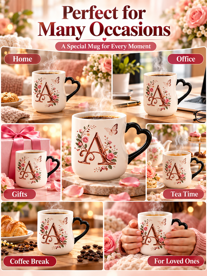 🌹 Gift Deal – Rose Gold Floral Initial Magic Mug ☕ Heat-Reactive Ceramic Cup with Personalized Design for Friends & Family ✨