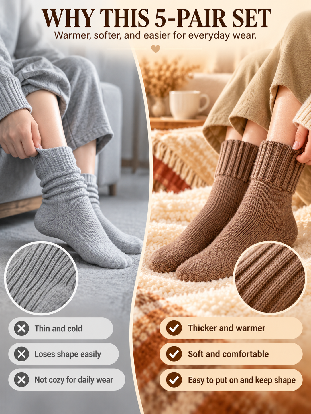 🧦 Cozy Winter Deal – Women’s Mid-Calf Everyday Socks ❄️ Soft Warm Stretchy Basics for Fall & Cold-Weather Comfort ✨