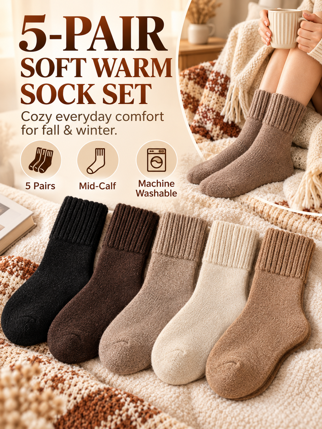 🧦 Cozy Winter Deal – Women’s Mid-Calf Everyday Socks ❄️ Soft Warm Stretchy Basics for Fall & Cold-Weather Comfort ✨