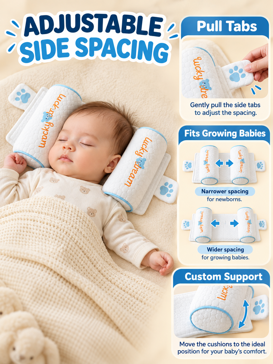 👶 Baby Comfort Deal – Breathable Infant Head & Neck Pillow 💤 Soft Adjustable Cotton Support Cushion for Newborn Sleep & Rest ✨
