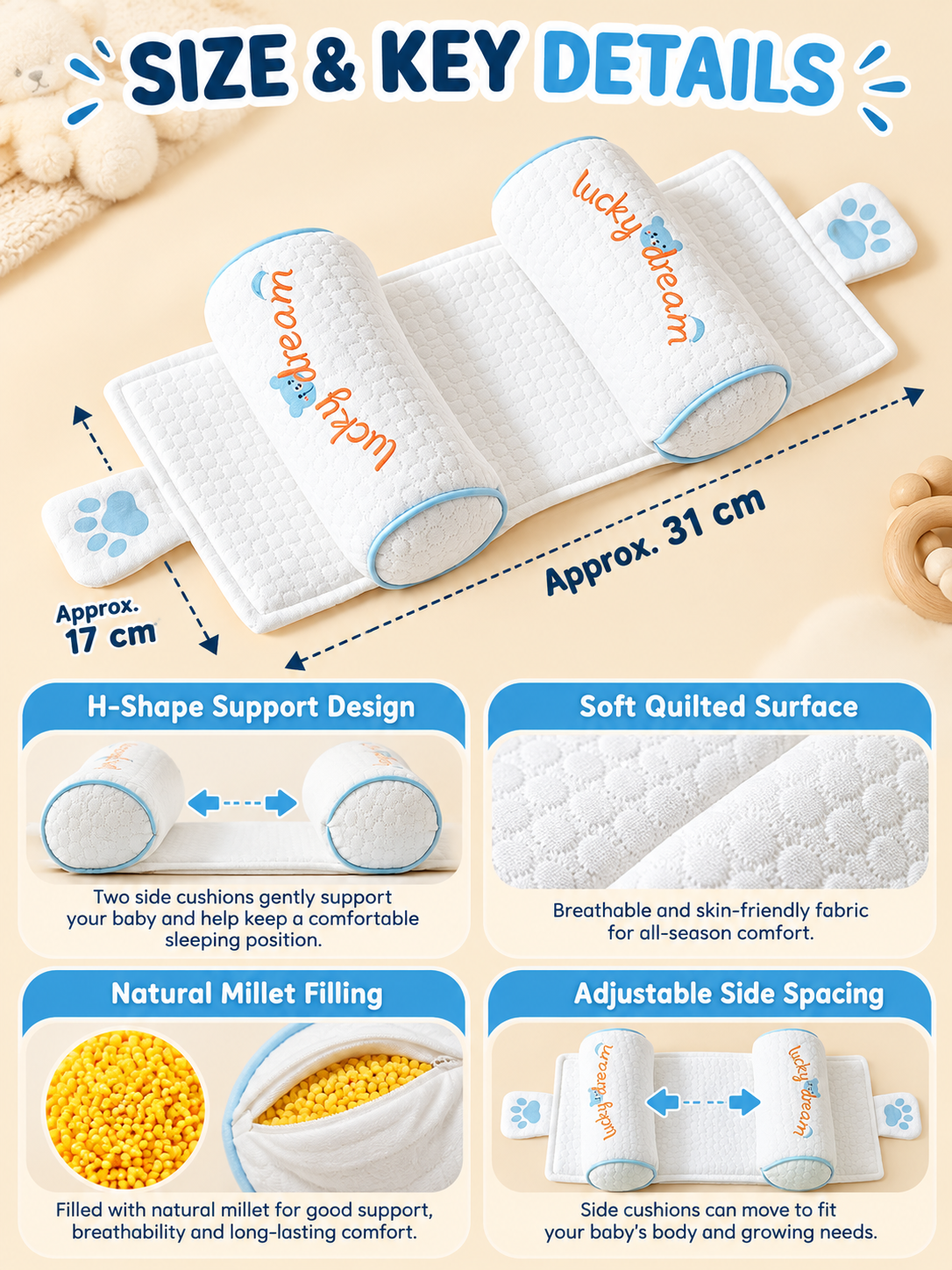 👶 Baby Comfort Deal – Breathable Infant Head & Neck Pillow 💤 Soft Adjustable Cotton Support Cushion for Newborn Sleep & Rest ✨