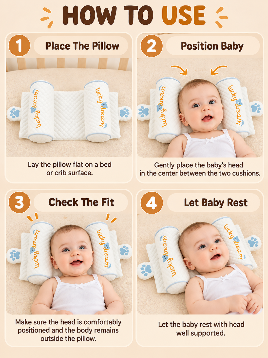 👶 Baby Comfort Deal – Breathable Infant Head & Neck Pillow 💤 Soft Adjustable Cotton Support Cushion for Newborn Sleep & Rest ✨