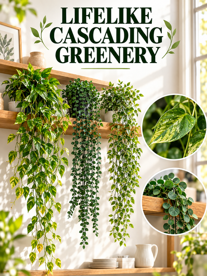 🌿 Home Decor Deal – 3-Piece Faux Hanging Greenery 🪴 Lifelike Potted Vines for Shelves, Walls, Balconies & Office Spaces ✨