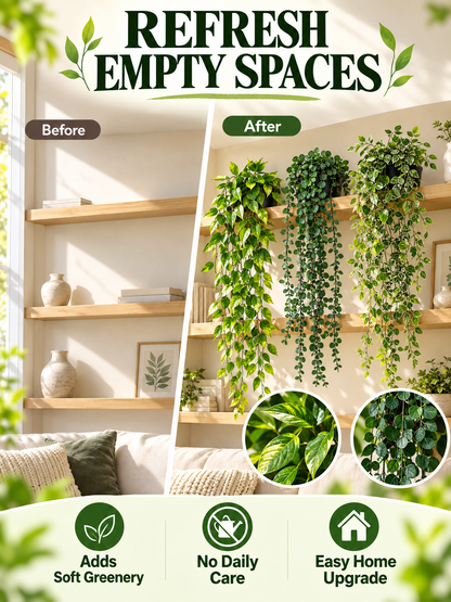 🌿 Home Decor Deal – 3-Piece Faux Hanging Greenery 🪴 Lifelike Potted Vines for Shelves, Walls, Balconies & Office Spaces ✨