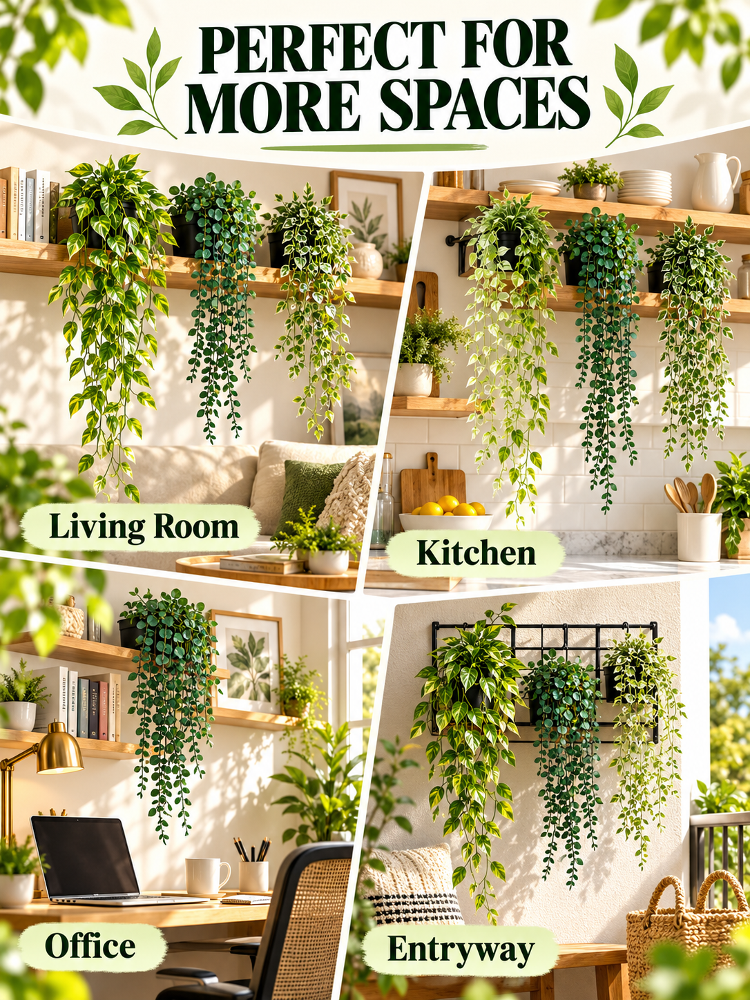 🌿 Home Decor Deal – 3-Piece Faux Hanging Greenery 🪴 Lifelike Potted Vines for Shelves, Walls, Balconies & Office Spaces ✨