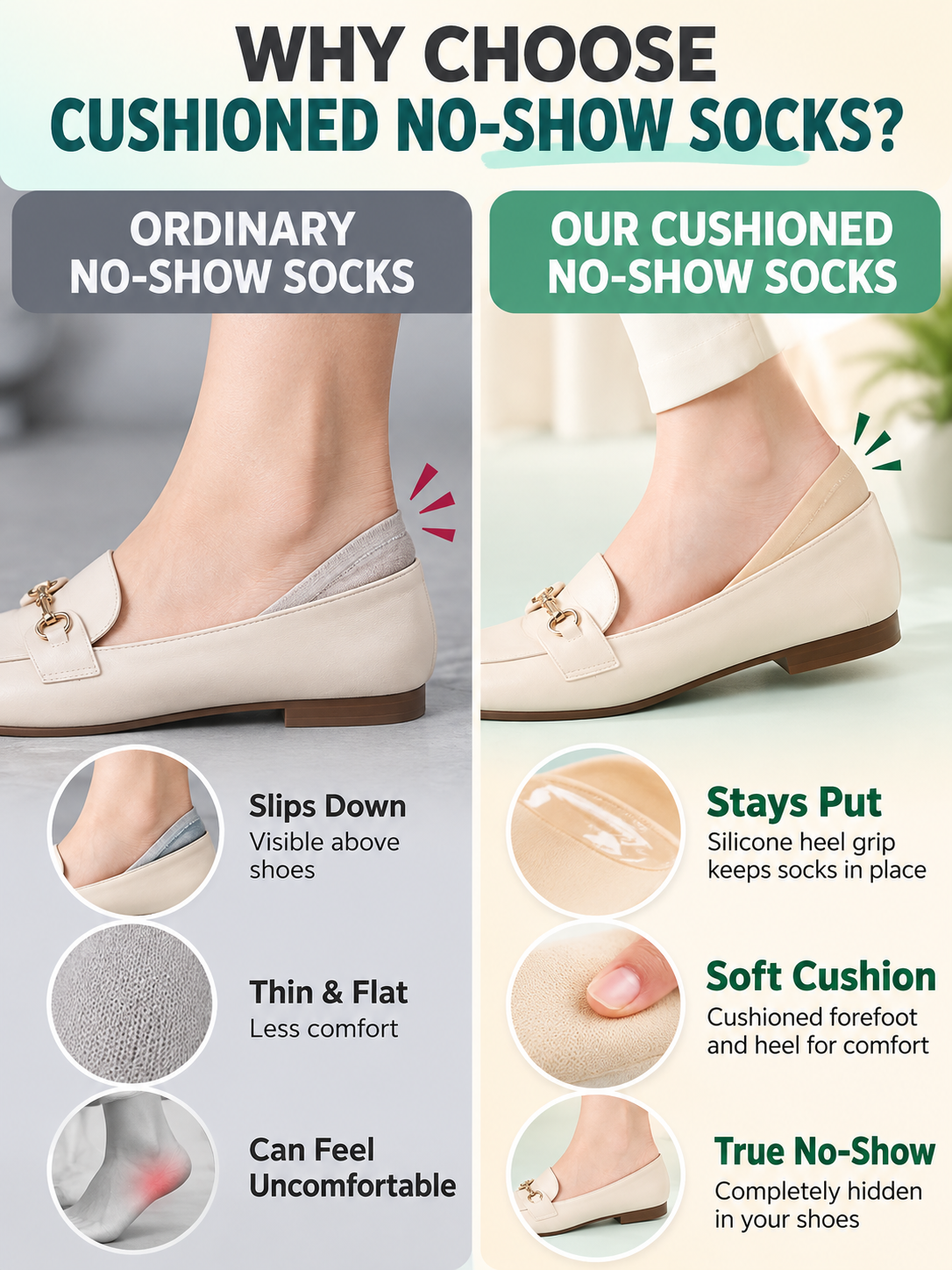 ✨Women No Show Socks Low Cut Invisible Liner Socks With Foam Cushioned Metatarsal Forefoot Pain Relief