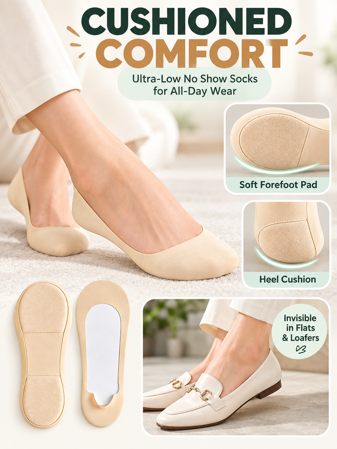 ✨Women No Show Socks Low Cut Invisible Liner Socks With Foam Cushioned Metatarsal Forefoot Pain Relief