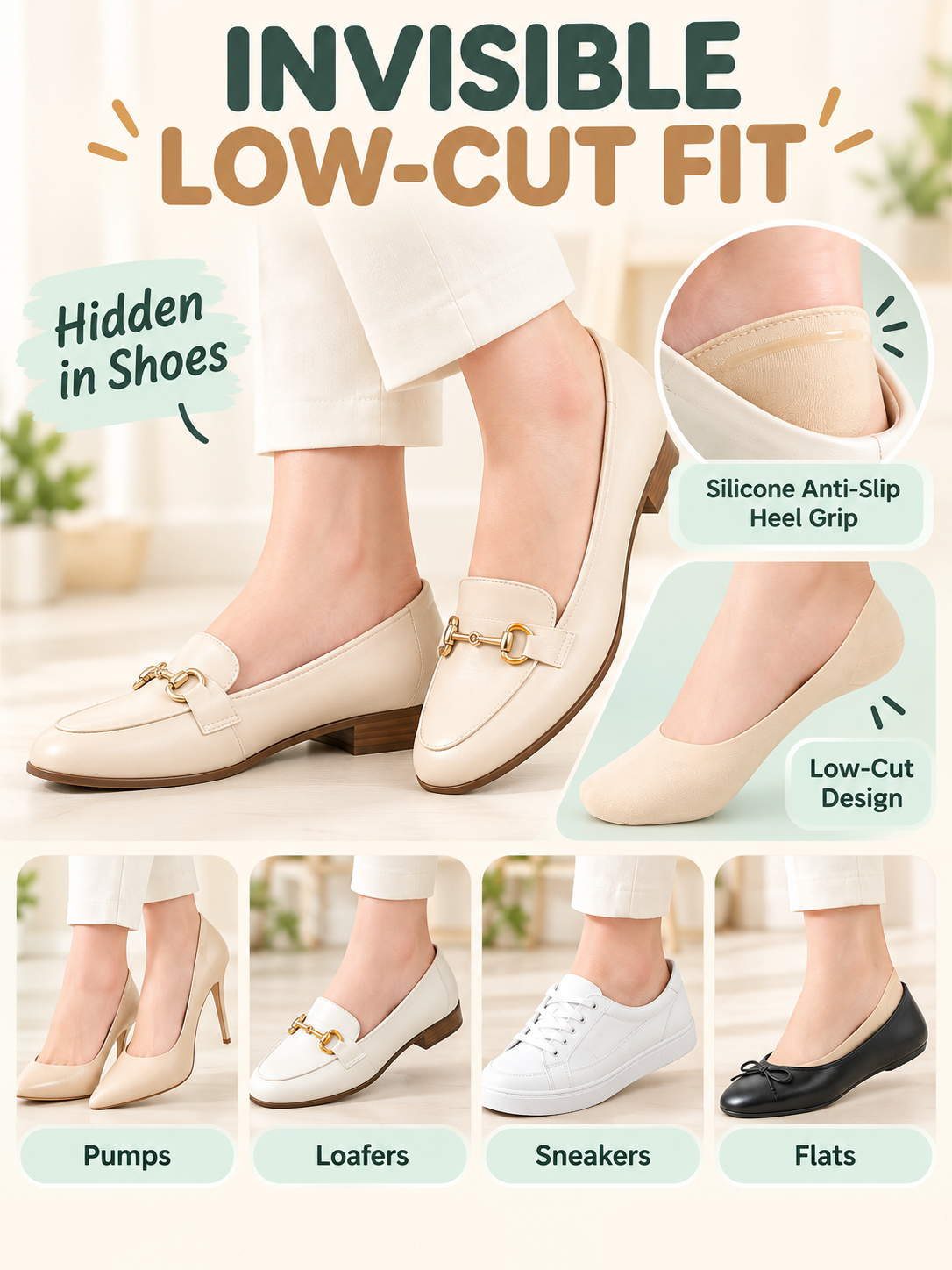 ✨Women No Show Socks Low Cut Invisible Liner Socks With Foam Cushioned Metatarsal Forefoot Pain Relief