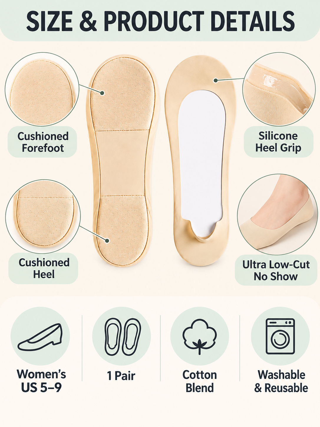 ✨Women No Show Socks Low Cut Invisible Liner Socks With Foam Cushioned Metatarsal Forefoot Pain Relief