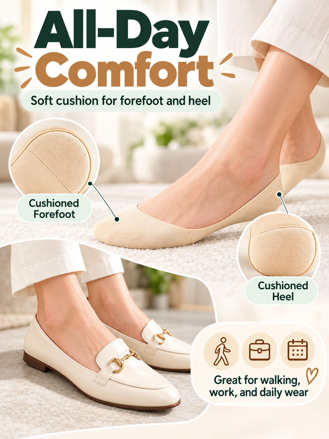 ✨Women No Show Socks Low Cut Invisible Liner Socks With Foam Cushioned Metatarsal Forefoot Pain Relief