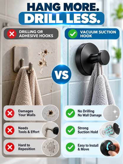 🛁 Home Upgrade Deal – Black Suction Towel Hooks 🖤Reusable No-Drill Wall Holders for Bathroom & Kitchen Organization ✨